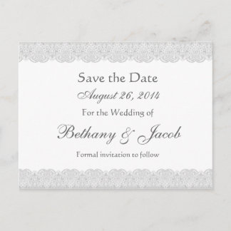 White and Silver Lace Save the Date Wedding A20 Announcement Postcard