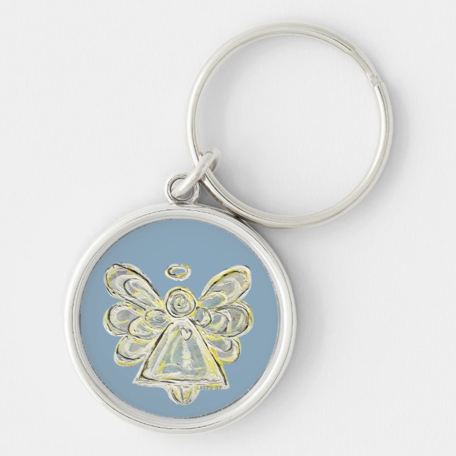 White and Silver Light Guardian Angel Art Keychain (Front)