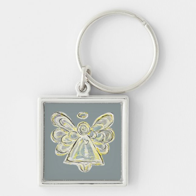 White and Silver Light Guardian Angel Art Keychain (Front)