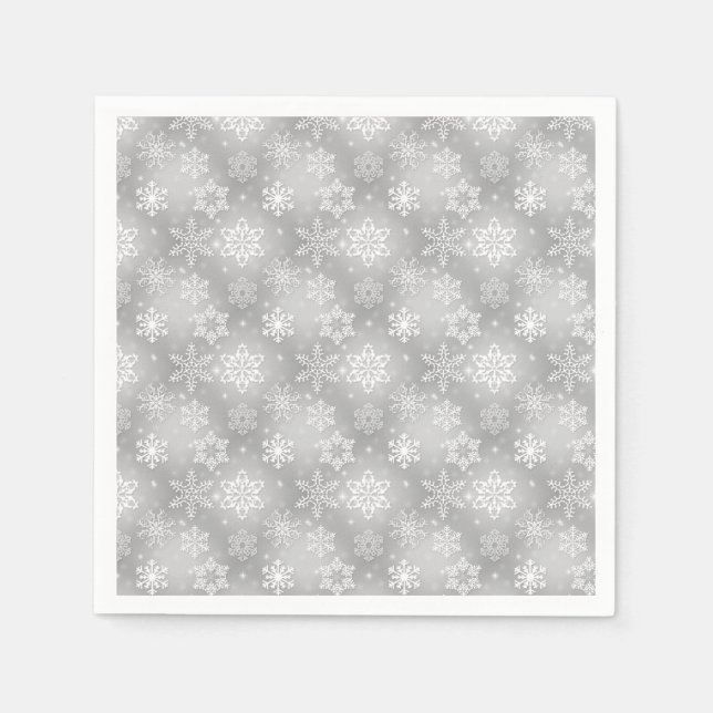 White and silver snowflake pattern napkins (Front)