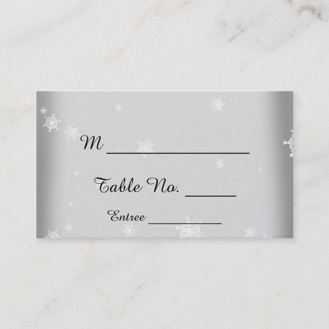 White and Silver Snowflake Wedding Place Cards (Front)