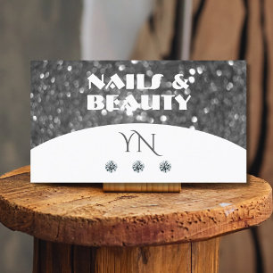 White and Silver Sparkle Glitter Diamonds Monogram Business Card
