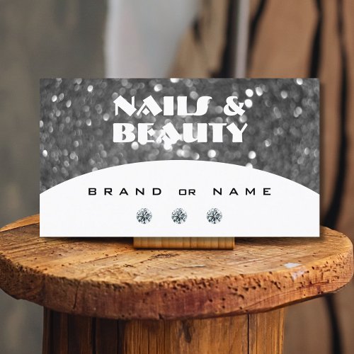 White and Silver Sparkle Glitter Diamonds Shimmery Business Card