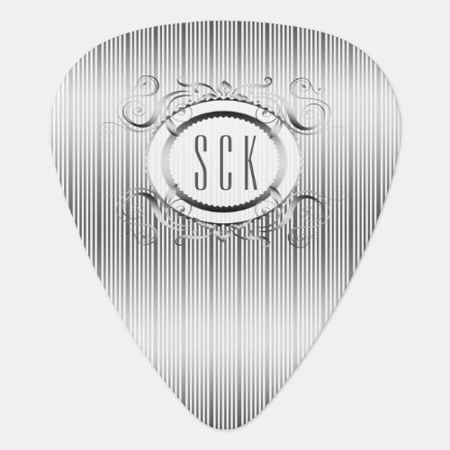 White And Silver Stripes And Frame 2 Guitar Pick