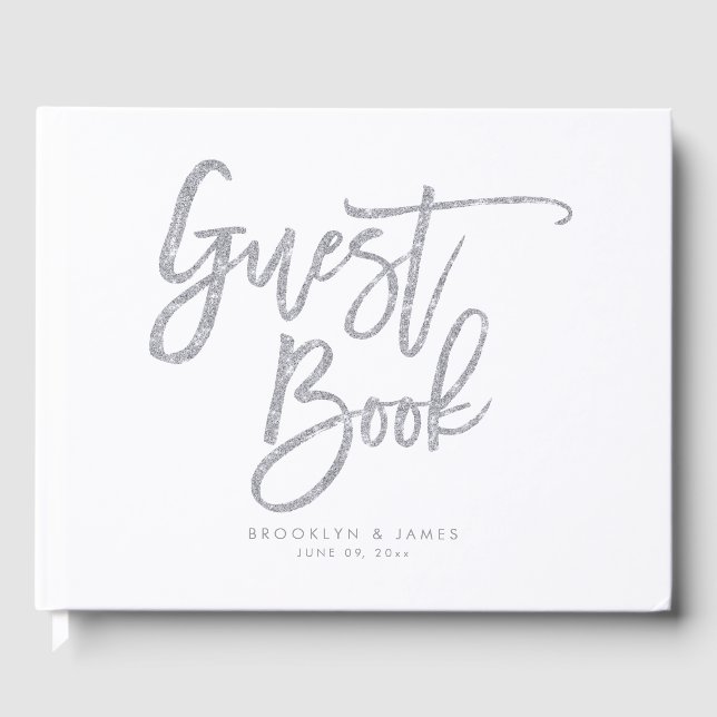 White And Silver Wedding Guest Book (Front)