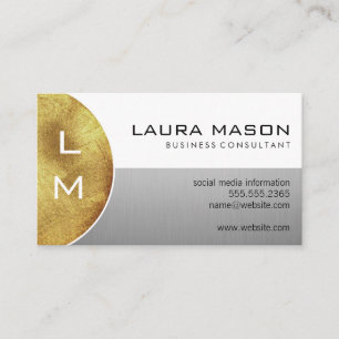 White and Silver with Monogram Business Card