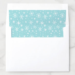 White and Sky Blue Festive Snowflake Doodles Envelope Liner