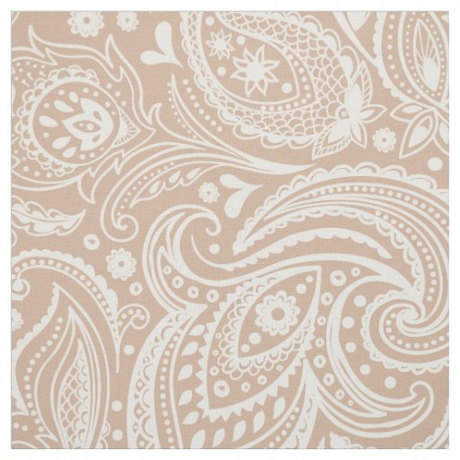 White And Tan Paisley Pattern Fabric