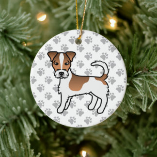 White And Tan Rough Coat Jack Russell Terrier Dog Ceramic Ornament