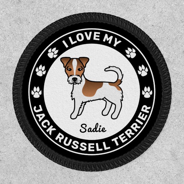 White And Tan Rough Coat Jack Russell Terrier Dog Patch (Front)