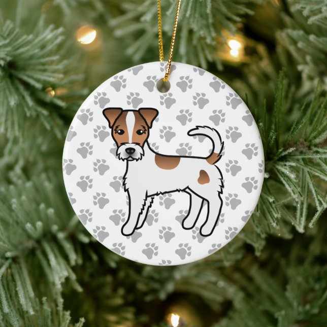 White And Tan Rough Coat Parson Russell Terrier Ceramic Ornament (Tree)