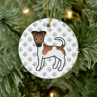 White And Tan Smooth Fox Terrier Cute Cartoon Dog Ceramic Ornament