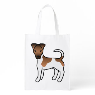 White And Tan Smooth Fox Terrier Cute Cartoon Dog Grocery Bag