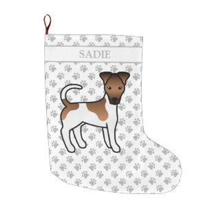 White And Tan Smooth Fox Terrier Cute Dog &amp; Name Large Christmas Stocking