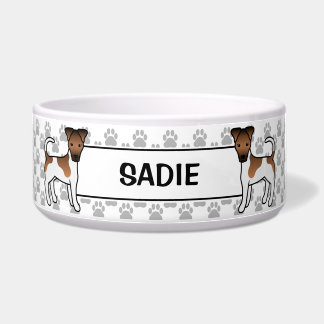 White And Tan Smooth Fox Terrier With Paws &amp; Name Bowl