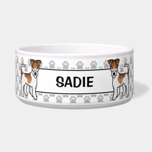 White And Tan Wire Fox Terrier And Paws  Name Bowl