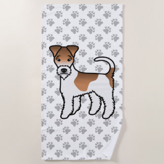 White And Tan Wire Fox Terrier Cute Cartoon Dog Beach Towel