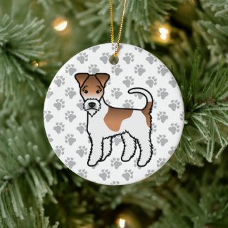 White And Tan Wire Fox Terrier Cute Cartoon Dog Ceramic Ornament