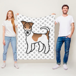 White And Tan Wire Fox Terrier Cute Cartoon Dog Fleece Blanket