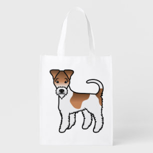 White And Tan Wire Fox Terrier Cute Cartoon Dog Grocery Bag