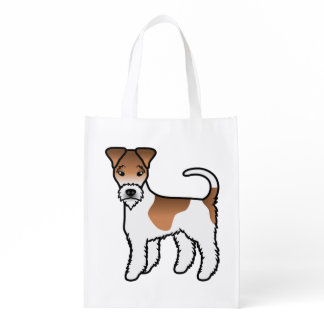 White And Tan Wire Fox Terrier Cute Cartoon Dog Grocery Bag