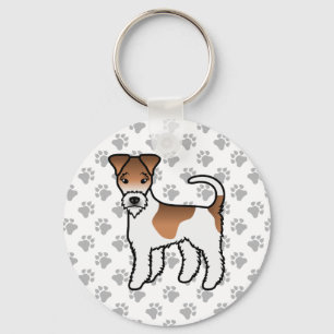 White And Tan Wire Fox Terrier Cute Cartoon Dog Keychain