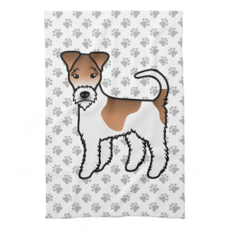White And Tan Wire Fox Terrier Cute Cartoon Dog Kitchen Towel
