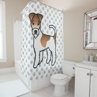 White And Tan Wire Fox Terrier Cute Cartoon Dog Shower Curtain