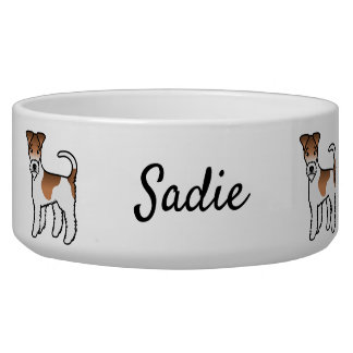 White And Tan Wire Fox Terrier Cute Dog &amp; Name Bowl