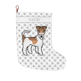 White And Tan Wire Fox Terrier Cute Dog &amp; Name Large Christmas Stocking