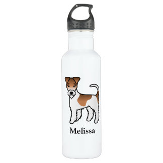 White And Tan Wire Fox Terrier Cute Dog &amp; Name Stainless Steel Water Bottle