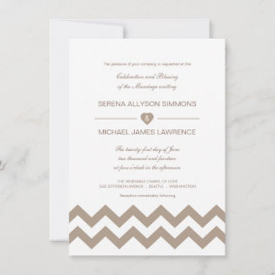 White and Taupe Chevron Wedding Invitations