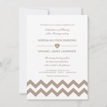 White And Taupe Chevron Wedding Invitations by decor_de_vous at Zazzle