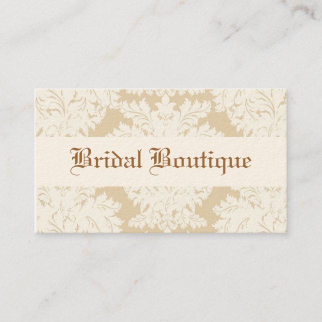 White and Taupe w/ Cream Damask Business Cards (Front)