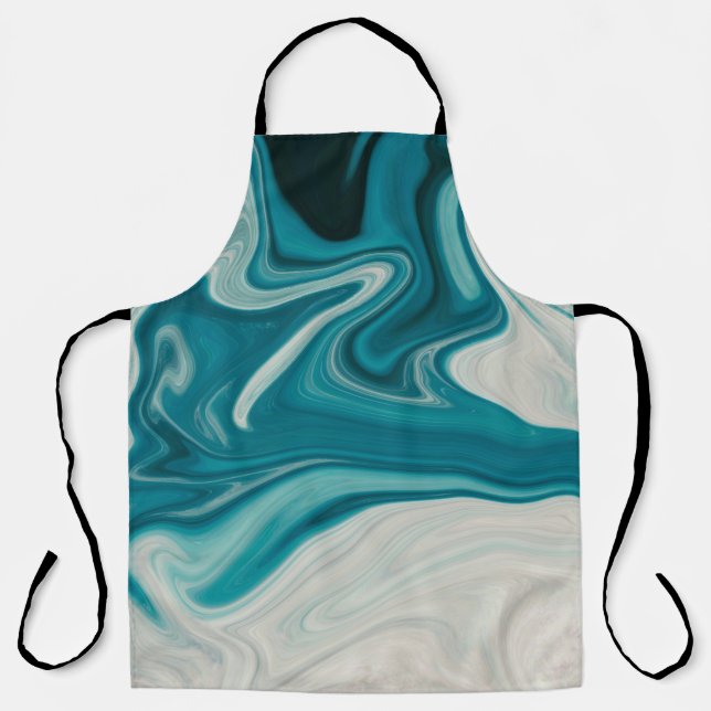 White and teal abstract painting apron (Front)