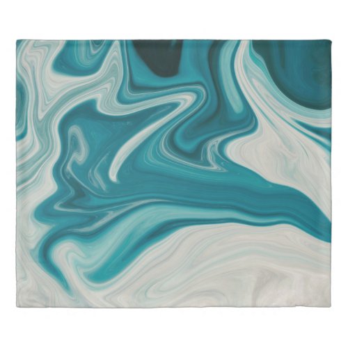 White and teal abstract painting duvet cover