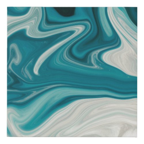 White and teal abstract painting faux canvas print