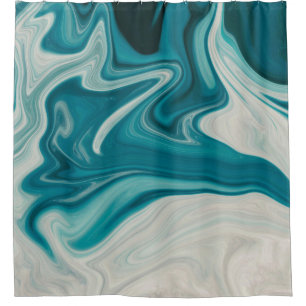 White and teal abstract painting shower curtain