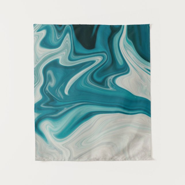 White and teal abstract painting tapestry (Front)