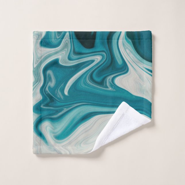 White and teal abstract painting wash cloth (Wash Cloth)