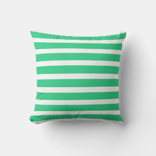 White and Teal aqua blue green:Striped Throw Pillow
