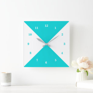 White and Teal Blue Wall Clock - Custom Color