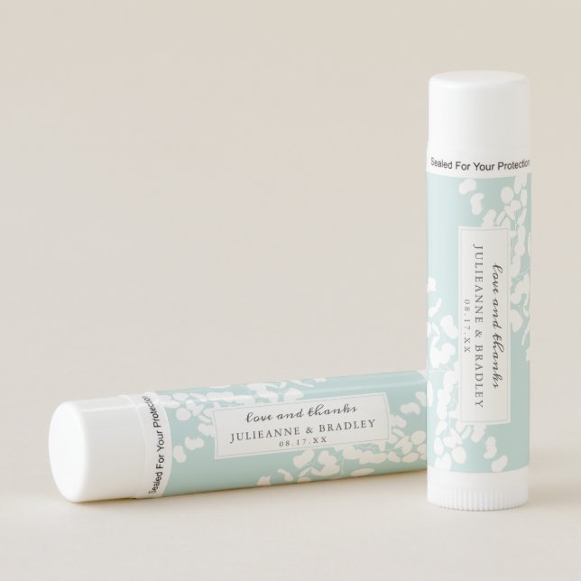 White and Teal Eucalyptus Greenery Wedding Favor Lip Balm (Front)