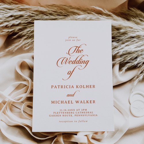 White and Terracotta Calligraphy The Wedding Of Invitation