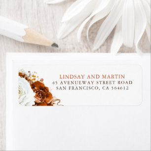 White and Terracotta Flowers Elegant Botanical Label