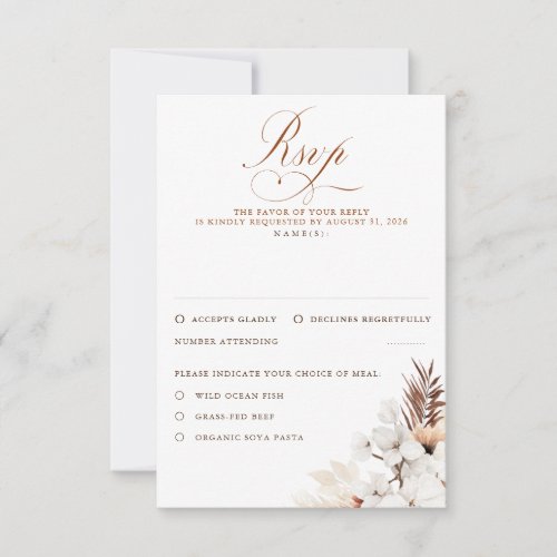 White and Terracotta Flowers Wedding RSVP