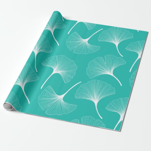 White and turquoise abstract leaves pattern wrapping paper