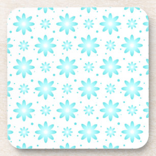 White and turquoise delicate daisy, dots pattern beverage coaster