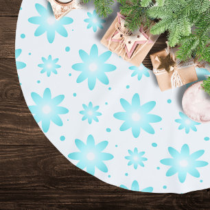 White and turquoise delicate daisy, dots pattern brushed polyester tree skirt