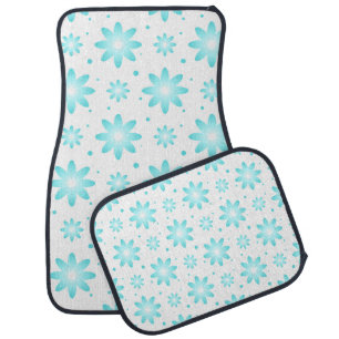 White and turquoise delicate daisy, dots pattern  car floor mat